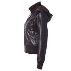 Hooded drawstring high neck zipper PU leather jacket