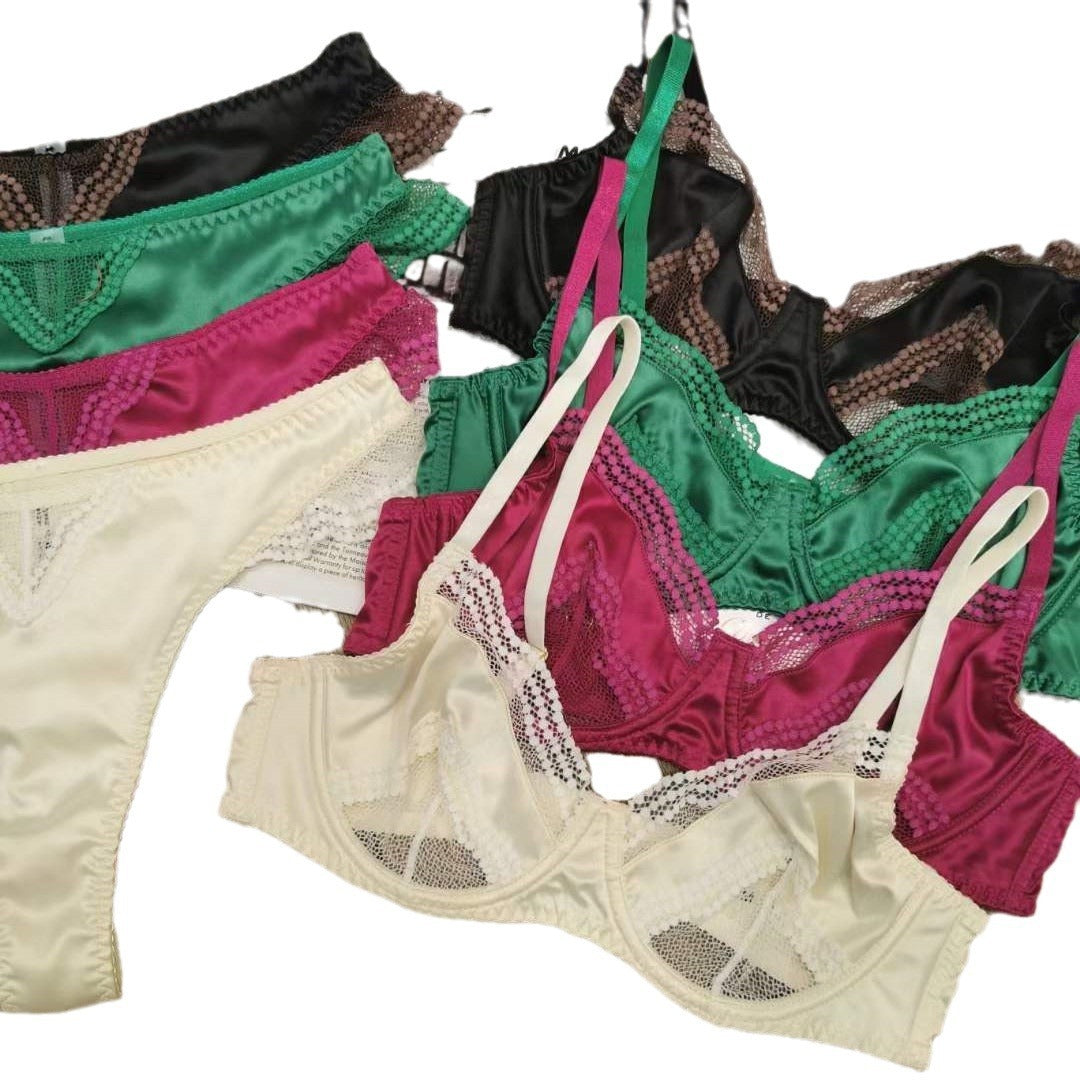 French Foreign Trade Sexy Glossy Bra Lace Edge Hollow Out Bra Set Hot Ultra-thin Breasts Contracting Bra